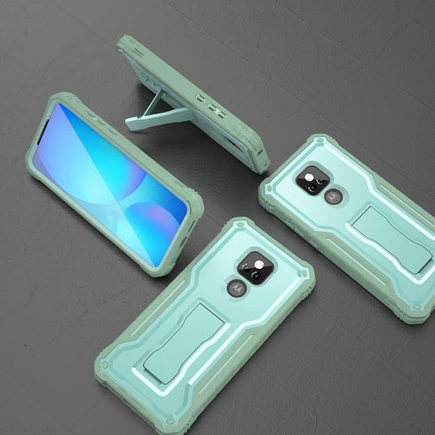 ExoGuard Rubber Shockproof Full-Body Case for Moto G Play 2021, Built-in Screen Protector and Kickstand, Green
