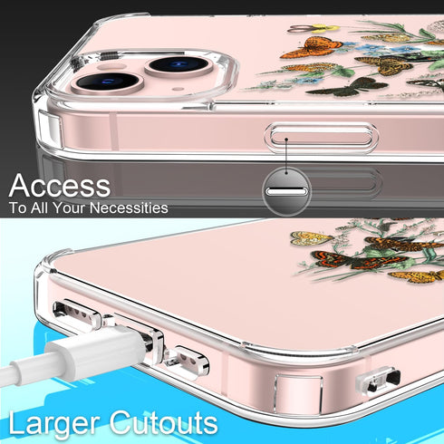GiiKa iPhone 13 Case with Screen Protector, Clear Protective Floral Shockproof Hard Case with TPU Bumper