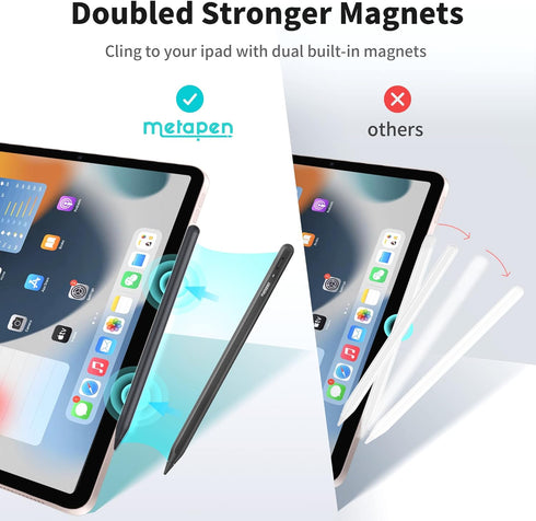 Metapen Pencil A8 for Apple iPad 2018-2024, 2X Faster Charge, Tilt Sensitive, Palm Rejection, Black