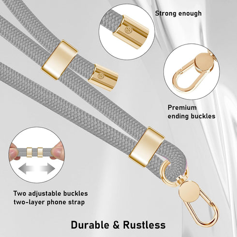 Phone Lanyards for Around the Neck, Universal Neck Strap Holder with Phone Patches, Crossbody Cell Phone Strap (Gray)