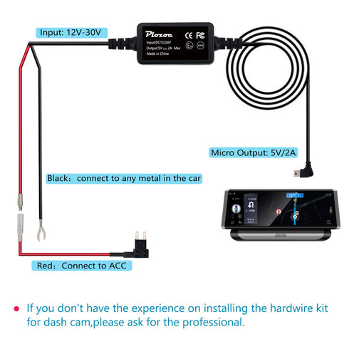 Dash Cam Hardwire Kit, Micro USB Hard Wire Kit for Dashcam, 12V-24V to 5V Car Charger Power Cord, 11.5ft