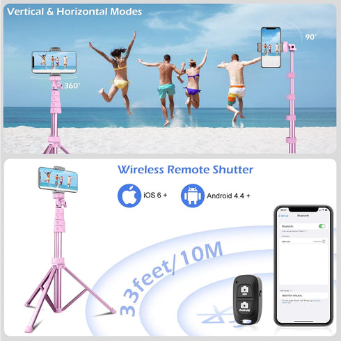 Sensyne 62" Phone Tripod & Selfie Stick, Extendable Stand with Wireless Remote, Compatible with iPhone Android Phone