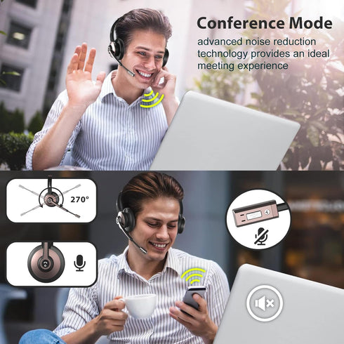 Earbay Wireless Headset, Bluetooth Headsets with Microphone Noise Cancelling, On Ear Headphones for Zoom/Ms Teams/Skype