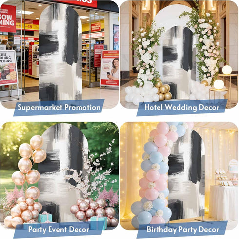 Jnbasdffb 7.2 Black Grey Wedding Arch Cover, Stretchy Spandex Arch Backdrop Stand Covers FT, Geometric Vintage Retro