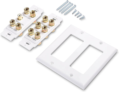Cable Matters Double Gang 5.1 Speaker Wall Plate in White - Home Theater Wall Plate, Banana Plug