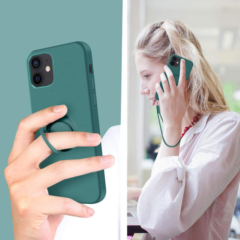 iPhone 12 Case, Slim Silicone Protective Kickstand Ring Holder for iPhone 12 Pro, Soft Rubber Hybrid Hard Bumper, Dark