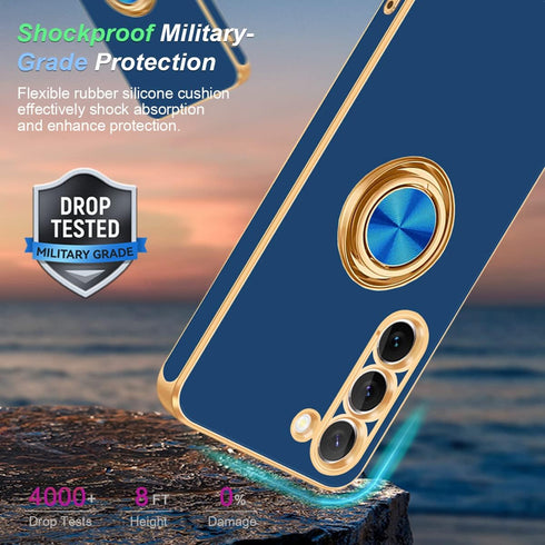 Fingic Galaxy S23 Plus Case with 360° Ring Holder, Slim Kickstand Magnetic Support for Women Girls, Blue