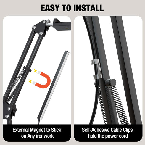 Overhead Phone Mount, Articulating Arm Cell Phone Holder with USB LED Light for Live Streaming, Video Recording