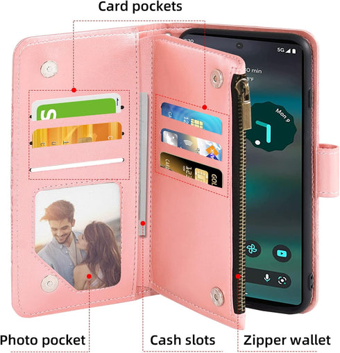 Asuwish Phone Case for Google Pixel 6A 5G 2022, Wallet Cover with Tempered Glass Screen Protector, Flower Leather Flip