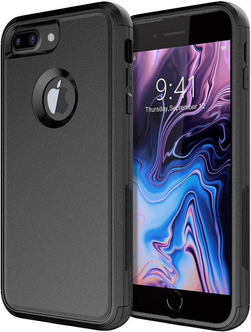 Diverbox Heavy Duty Shockproof Phone Cover for Apple iPhone 8 Plus & 7 Plus, Dust-Proof Protection - Black