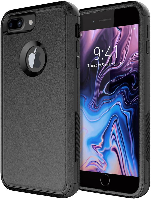 Diverbox Heavy Duty Shockproof Phone Cover for Apple iPhone 8 Plus & 7 Plus, Dust-Proof Protection - Black