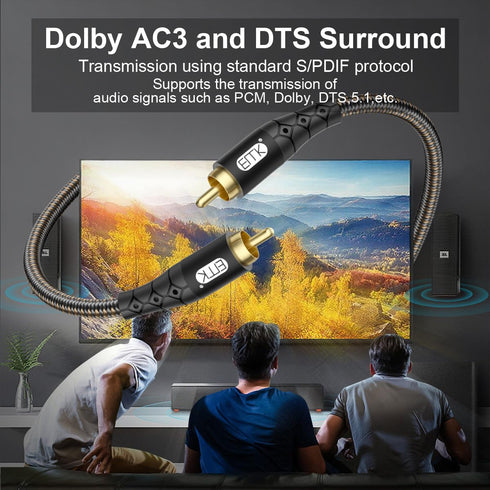 24K Black/25ft/8m EMK RCA to RCA Subwoofer Cable Gold-Plated Connector Nylon Braided Double Shielded Audio Cable