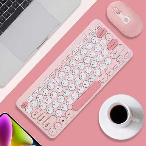Mini Keyboard and Mouse Combo, Stylish Colorful Round Keycaps Mute Laptop Keyboard Mouse Set, Ergonomic Design for OS