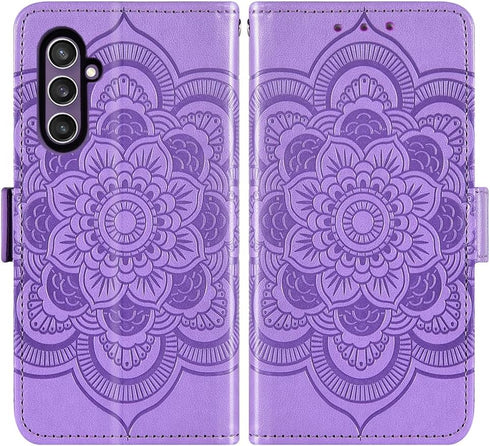 Asuwish Samsung Galaxy S23 FE 5G Wallet Case: Leather Flip, Tempered Glass Protector, Card Holder, Lanyard - Purple.