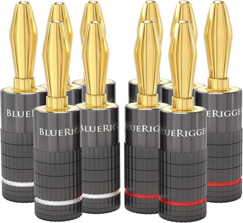 BlueRigger Banana Plugs 5 Pairs / 10 pcs - Gold Plated Speaker Plugs Connector for Speaker Wire and Amplifier