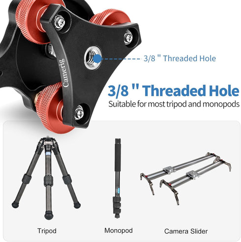 Tripod Head Leveling Base Camera Leveler, Aluminum Alloy 3 Axis Tri Wheel Head with +/-5 Degree Adjustment
