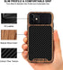TENDLIN Black Compatible with iPhone 11 Case, Wood Grain with Carbon Fiber Texture Design Leather Hybrid