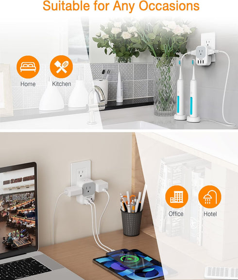 USB Charger Block - TESSAN USB Plug Adapter with 4 Box Splitter and 3 USB Wall Charger Ports for Travel, Office, Dorm