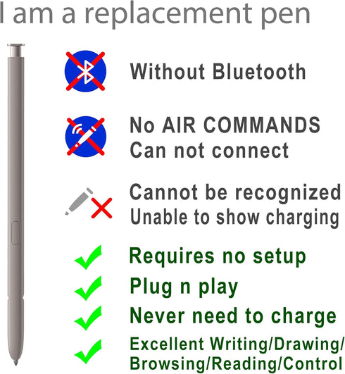 Galaxy S24 Ultra Stylus Replacement for Samsung Galaxy S24 Ultra 5G S Pen, without Bluetooth + Tweezer + Metal Nibs