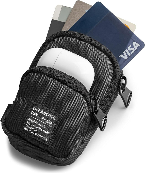 Ringke Mini Pouch, Two Pocket Small Bag for Wireless Ear Buds, Waterproof Keychain Accessories for AirPods Pro