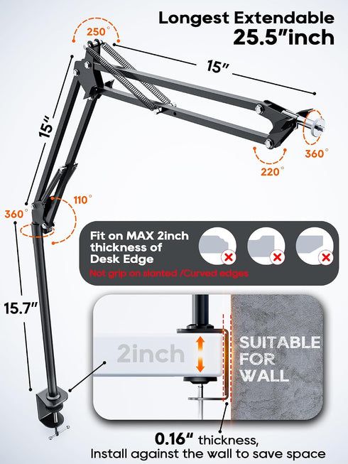CACENCAN 5lb 360 Overhead Camera Mount, Desk Camera Mount with Articulating Arm, Load Capacity, Adjustable Stand