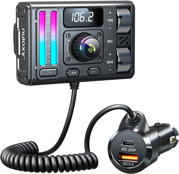 Nulaxy Bluetooth 5.3 Car Adapter, Air Vent Installation, DSP Noise Cancellation, QC3.0 & Type-C PD Car Charger,