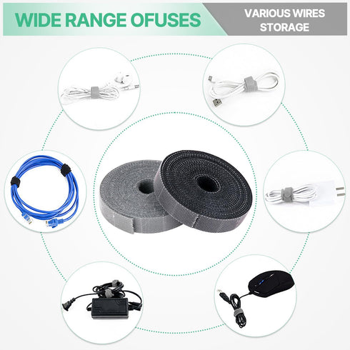 YUDANSI 2PC 16ft Hand Tear Self Adhesive Cable Straps, 0.6 inch Wide Free Cut Length Cord Organizer, Fastening Cable