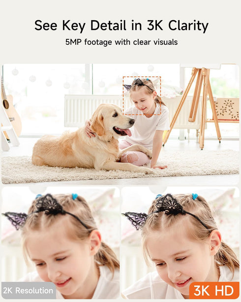 CINMOORE 5MP 64GB 3K 360 2-Way 2.4G 5G Camera for Home Security, Free SD Card, Non-Subscription AI Human/Pet/Facial