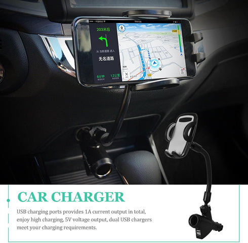 Veemoon Portable Electronic Device Mount for 3-6.5 inch Phones, Dual USB Car Charger Phone Holder