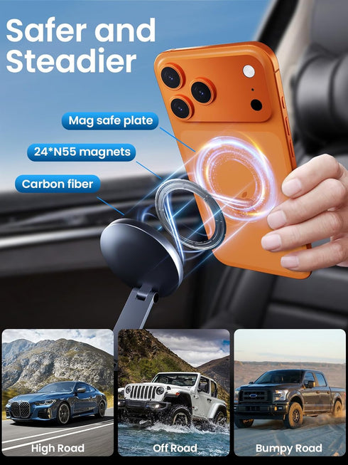 BEEGROW 360 17-12 Magnetic Car Phone Holder for Magsafe, Alloy Folding Cell Car Phone Mount with Ultra Stable Suction