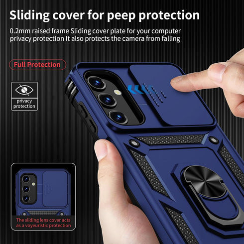 for Samsung Galaxy A15 5G Case with Slide Lens Cover, HD Screen Protector, Military Grade Drop Protection, Navy Blue