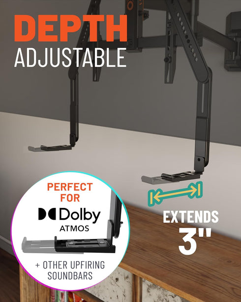 ECHOGEAR Sound Bar Mounting Bracket for Under TV, Adjustable Height & Depth, Compatible with LG, Vizio, Bose
