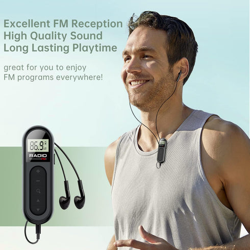 FM Radio, Rechargeable Portable Pocket Transistor Radio with Best Reception, LCD Digital Tuning, Black