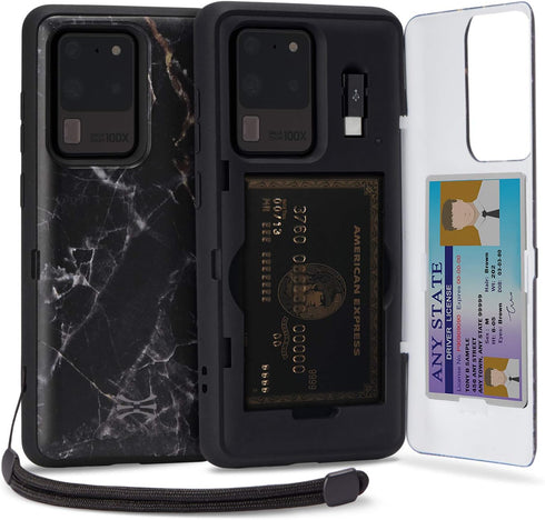 TORU CX PRO Case for Galaxy S20 Ultra, Slim Protective Cover with Card Holder, Kickstand, Marble Design