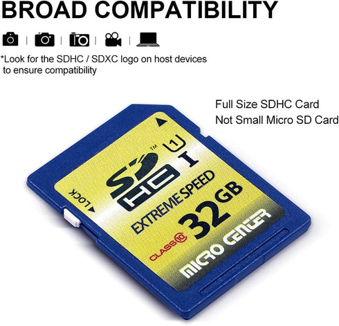 32GB Class 10 SDHC Flash Memory Card, Full Size SD Card USH-I U1 for Trail Camera by Micro Center