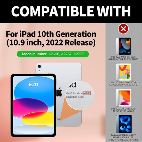 iPad 10th Generation Case 10.9 inch 2022, 360 Rotating Stand, PU Leather Cover with Wireless Keyboard