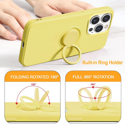 Hython iPhone 13 Pro Max Case with 360° Rotatable Ring Holder, Shockproof Rubber Protective Cover for Women, Yellow