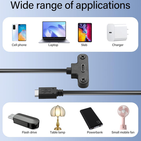 USB 2.0 Type C Panel Mount Adapter Cable, 90 Degree Angle USB C Male to Female Extension, 1ft/30cm