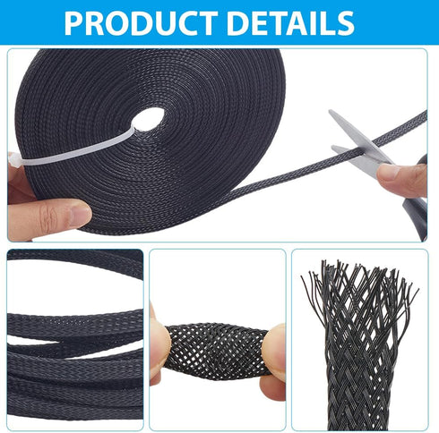 65.6 2 ft Sizes PE Cable Protectors Expandable Braided Sleeving Tubing Flexible Wire Mesh Sleeve Loom Black Wiring