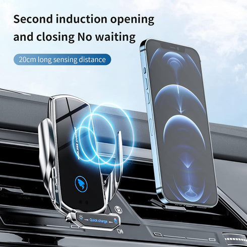 Wireless Car Charger Mount, 15W Fast Charging, Auto Clamping, Compatible with All Android, Blue