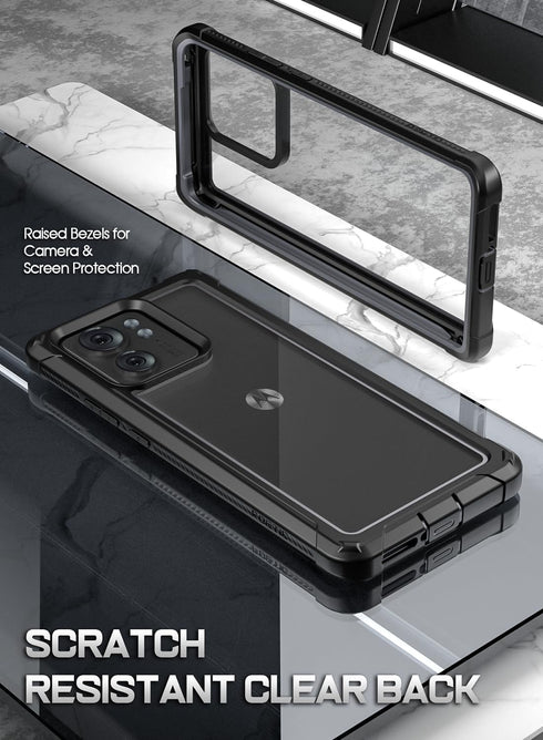 Poetic Guardian Case for Motorola Moto Edge 2023, Black/Clear, Full Body Hybrid, 20FT Mil-Grade Drop Tested, Screen