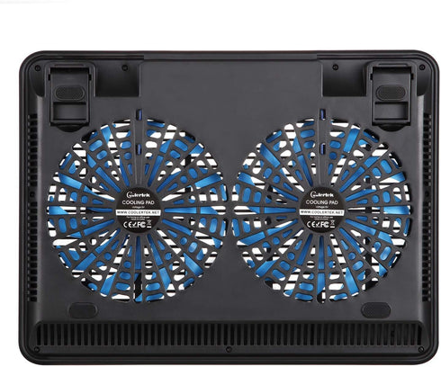 Laptop Cooling Pad, Coolertek USB Powered Cooler, 2 Blue Silent Big Fans, Height Adjustable Non-Slip Stand, Fits 11-17