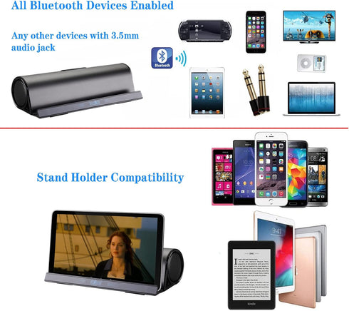 Wireless Bluetooth Speakers, Portable Stand Holder Speaker, Dual Drivers Stereo Dock for iPad, Phone, Outdoor, Black