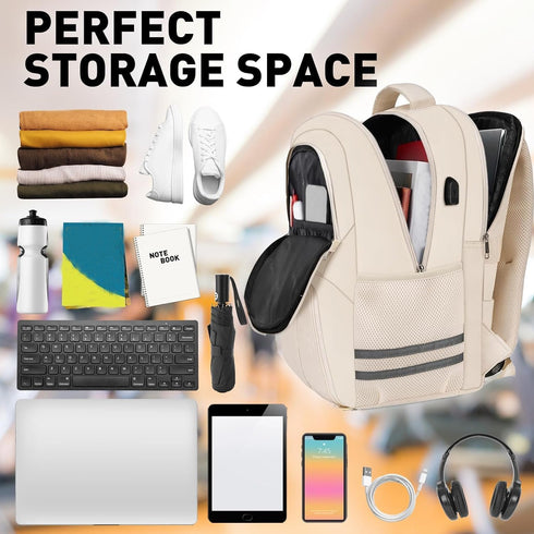 Ytonet Gym Backpack for Men and Women, Travel Bag with Shoe Compartment, USB Charging, Beige