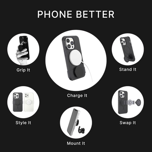 PopSockets iPhone 14 Pro Case with Phone Grip and Slide, Black Translucent Phone Case Compatible with MagSafe, Wireless