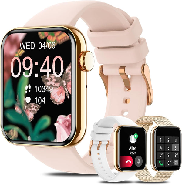 Smartwatch for Android & iPhone, 1.85" Waterproof Fitness Tracker with AI Voice Control, Pink