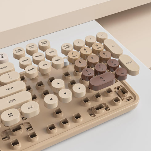 GTSP Retro Wireless Typewriter Keyboard and Mouse Combo, 2.4GHz Full-Size Cute Office Computer Keyboard with Round