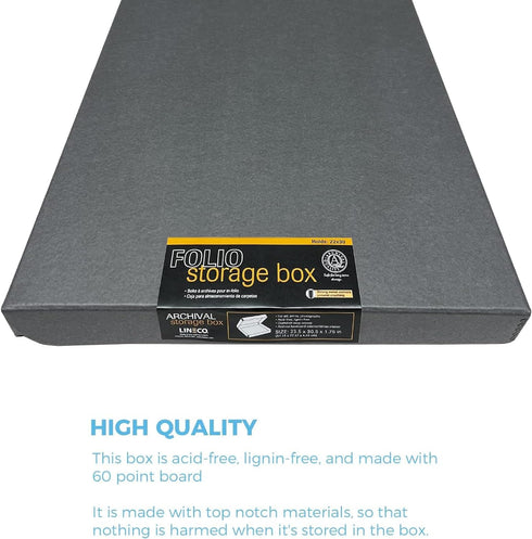 Lineco Folio Storage Box, 23.5x30.5x1.75 in, Clamshell Design with Metal Edge, Archival Boxboard for Organizing Photos,