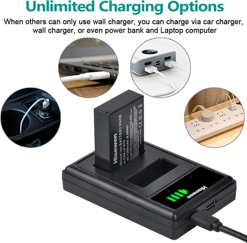 Hisewen LP-E12 Battery 2Pack with Dual USB Charger for Canon EOS M Series and Rebel SL1, Powershot