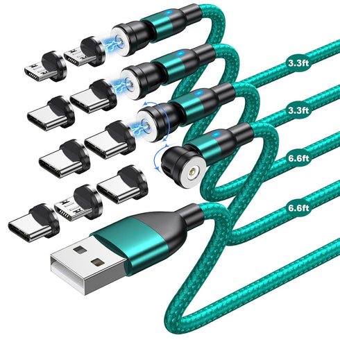 Magnetic Charging Cable, 4Pack (3.3ft/3.3ft/6.6ft/6.6ft) 360°&180° Rotating USB C Charging Cable with LED